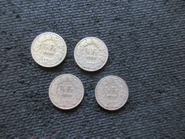 4 x 50-Rp. Münzen Schweiz 1907,1908,1909,1910 – SILBER Antik
