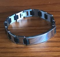 Bracelet homme acier inoxydable noir/argenté, état neuf 19cm