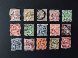 15 x Ziffermuster Helvetia. Schöne Stempel. Ab 1888