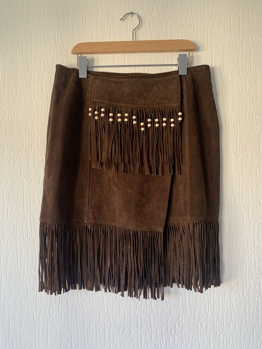 Gonne: Jupe daim marron - western - franges et perles - L – Usato da Lausanne venduto da Xiaoxi