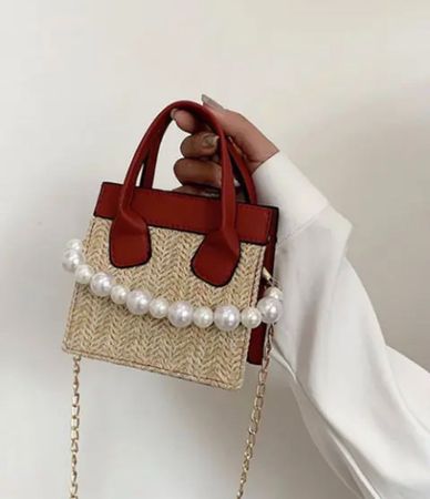 Petit Sac à Main avec Chaîne et Perles - Rouge