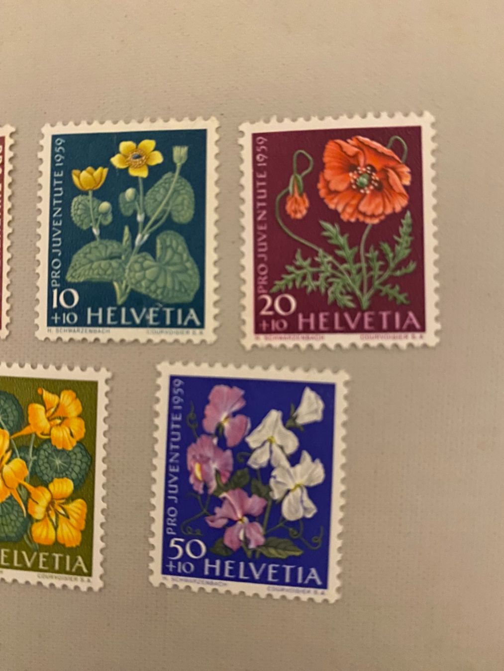 Tutti i francobolli: 1959 Pro Juventute** Blumen & Portrait,postfrisch – Usato da matten b. interlaken venduto da jfran17 2