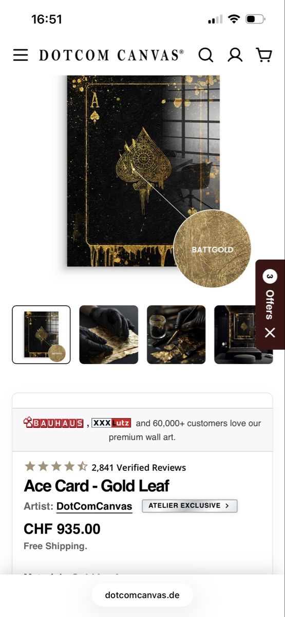 Carte collezionabili: Dotcom Canvas Ace Card - Gold Leaf. Artwork with Certificate – Usato da Stäfa venduto da mic.walo 3