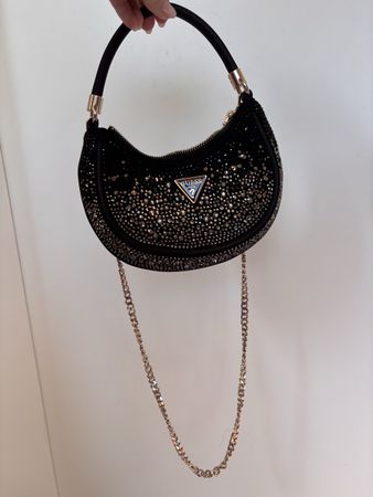 Guess Bag, Black Rhinestone Evening Bag, Y2K Style.