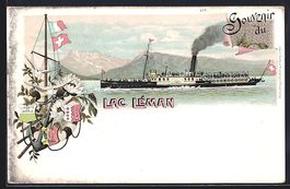 Litho Lac Léman, Binnenschiff bei volle