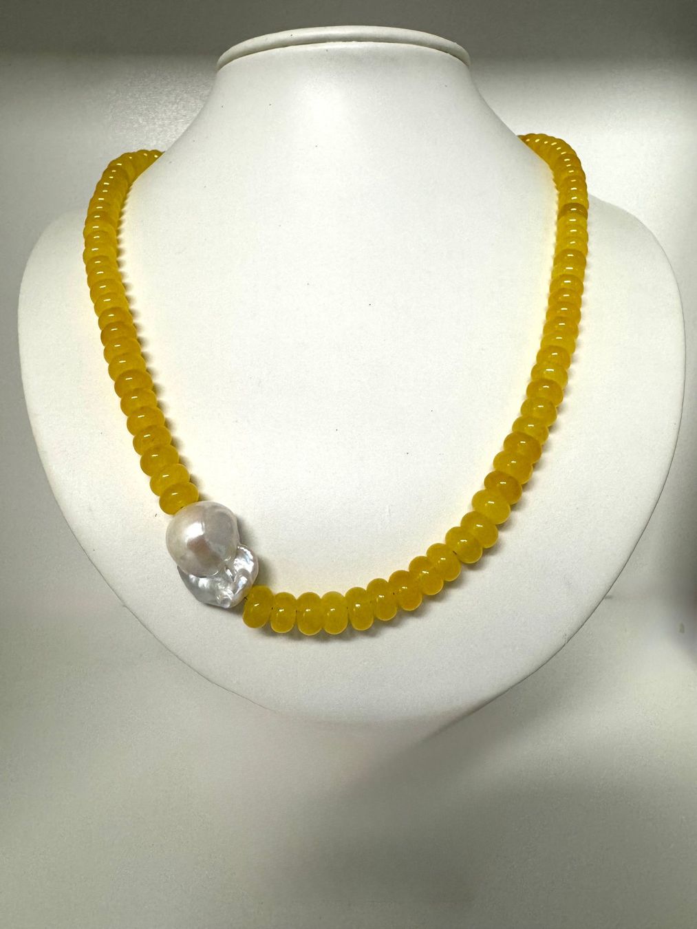 Catenine: Halskette Chalcedon-gelb / Süsswasserperlen. – Nuovo (secondo la descrizione) da Biberist venduto da tl-schmuck
