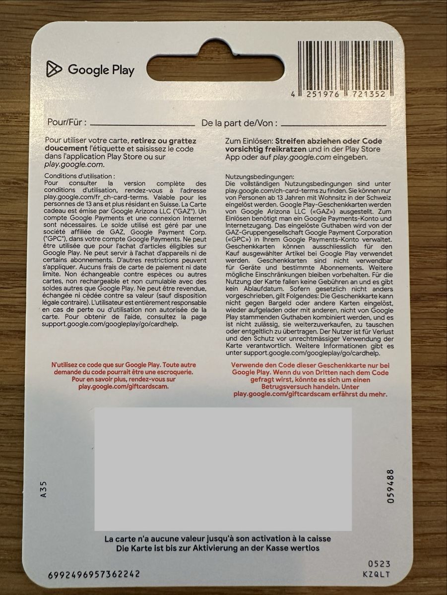 Cartoline: Google Play Store Guthaben CHF 50.– – Nuovo (secondo la descrizione) da Herisau venduto da Elvis_29 1