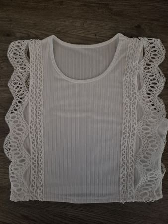 Damen Crop Top Weiss Grösse S mit Spitze 