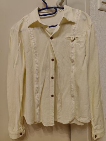 Leine Herren Hemd beige mit Stickerei Langarm guter Zustand