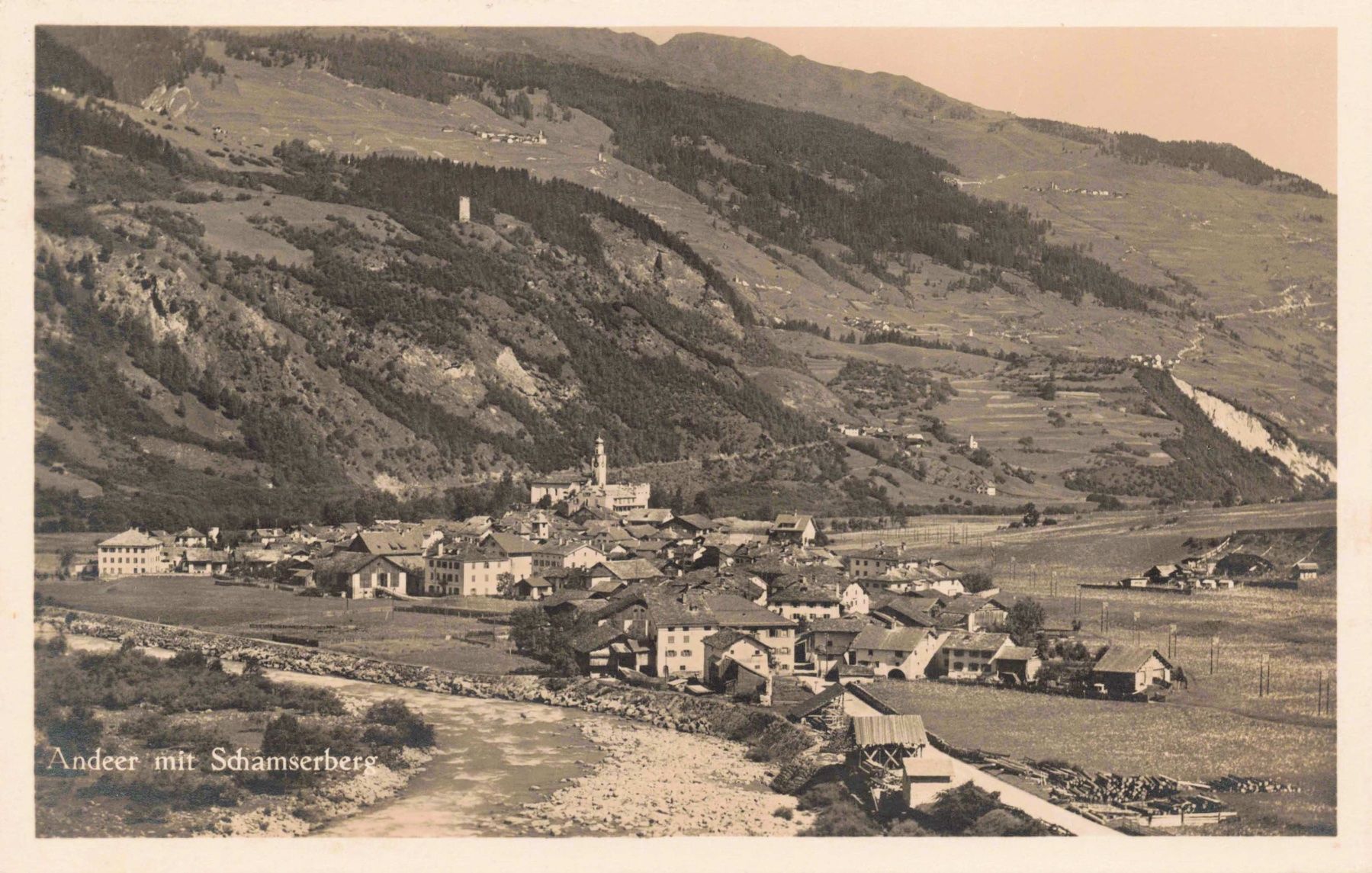 Cartoline postali: Andeer mit schamserberg – Usato da Biasca venduto da Blenio71