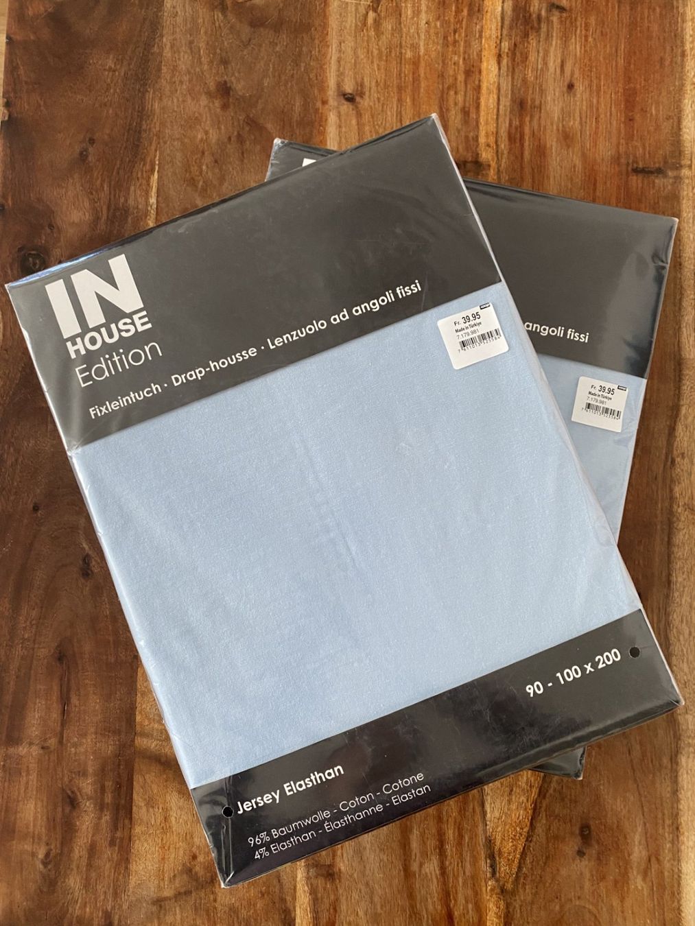 Biancheria da letto: 2 neue Fixleintücher 90 - 100 x 200cm hellblau – Nuovo e nell'imballaggio originale da Boswil venduto da Ueli073