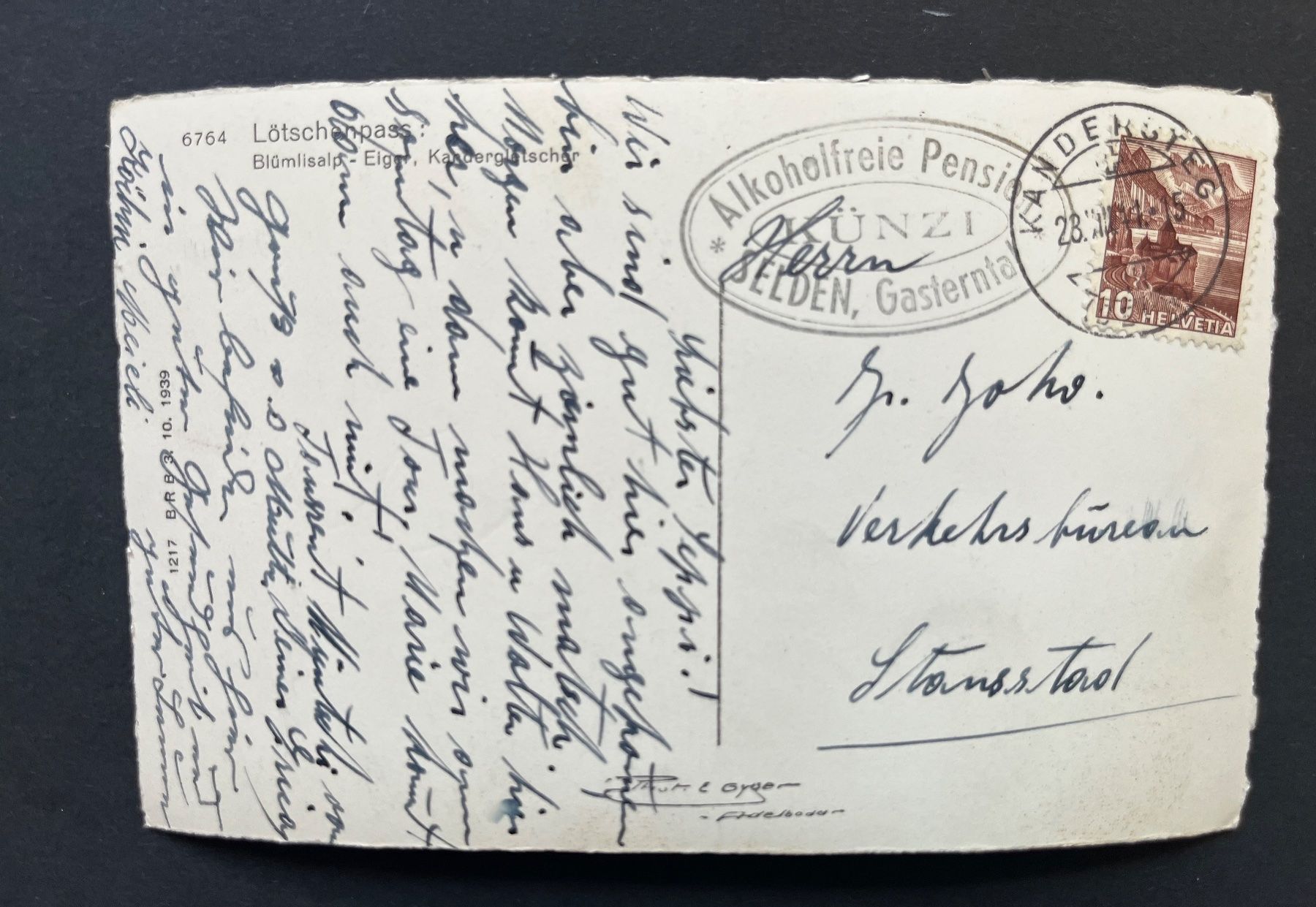 Cartoline postali: Lötschenpass, Blüemlisalp, Eiger, Kandergletscher, Ph. Gyger – Usato da Ostermundigen venduto da DaxKarten-75 1