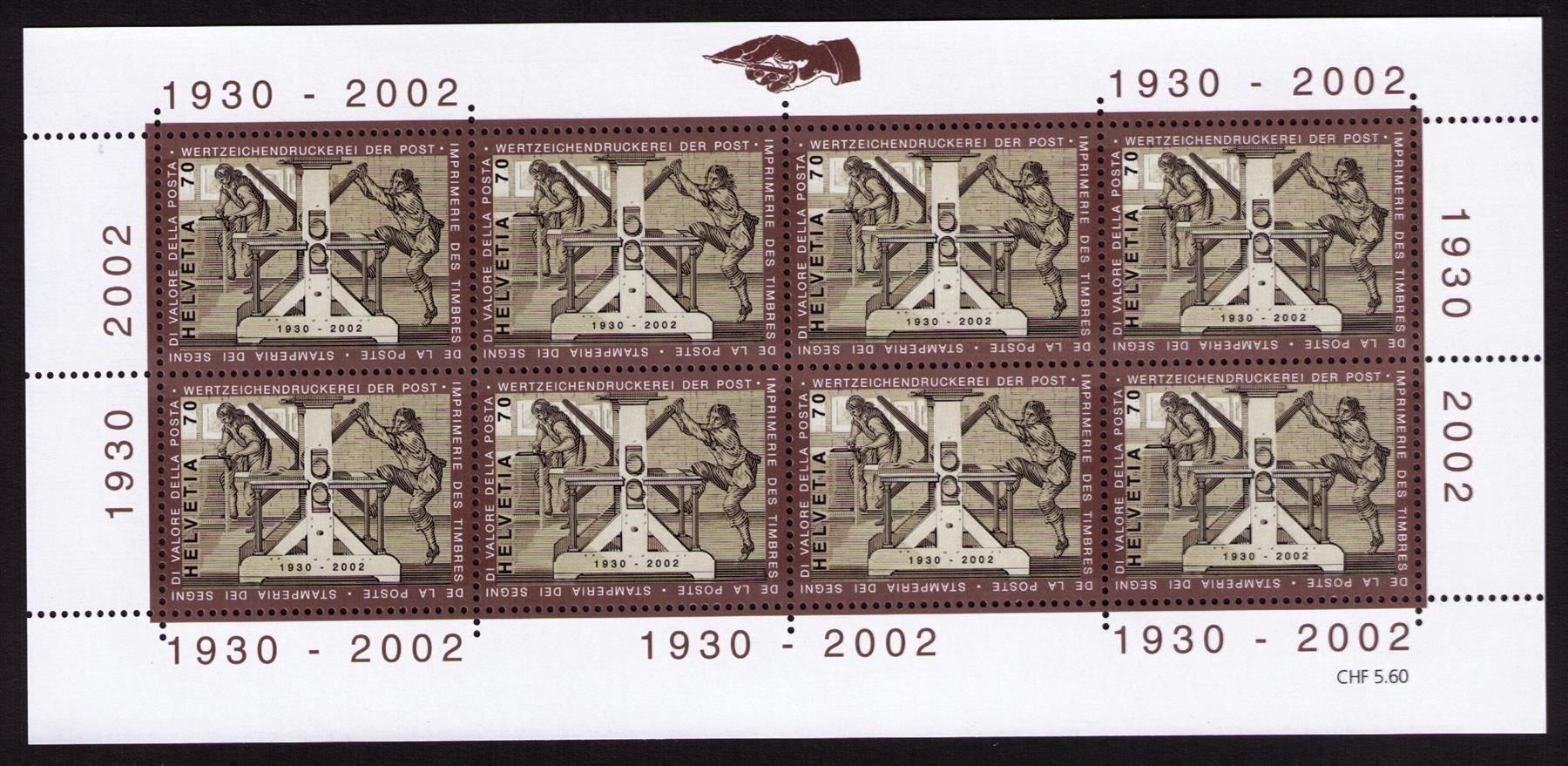 Tutti i francobolli: 2002_1067_Wertzeichendruckerei der POST_Kleinbogen ** – Nuovo (secondo la descrizione) da Marthalen venduto da Ch_quality