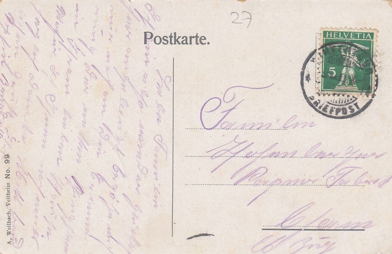 Cartoline postali: 1911 Ansichtskarte Stadthaus WINTERTHUR, Postkarte – Usato da Rheinfelden venduto da ricci62 1