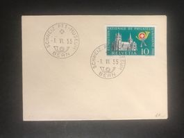 Schweiz 1955 Brief 10Rp aus Lausanner-Block PTT-Museumst.