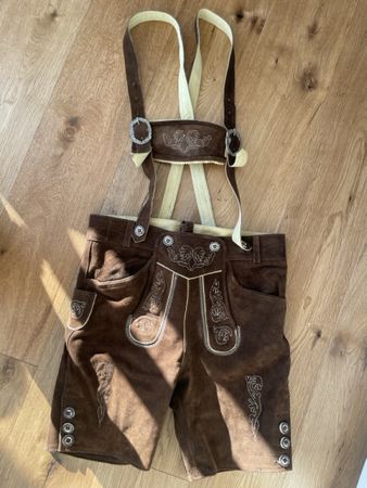Original Lederhose braun mit Trägern in super Zustand