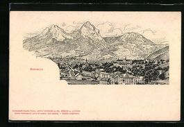 Schwyz, Ortsansicht gegen die Berge