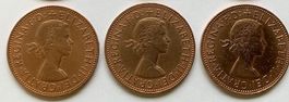 3 British Münzen - One Penny 1965-67 / Königin Elisabeth ll