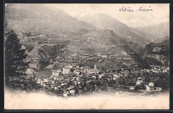 Cartoline postali: AK Schiers, Teilansicht mit Bergen, 1906 – Usato da Berlin venduto da bartko-reher