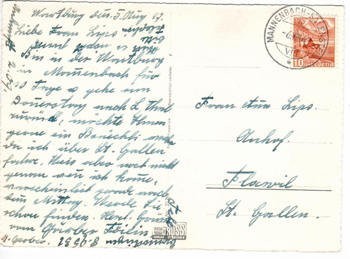 Cartoline postali: Mannenbach 1947 – Usato da Wolhusen venduto da Curver9 1