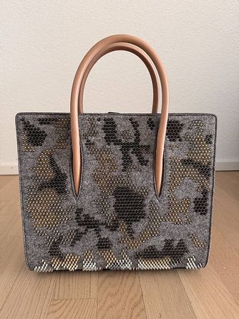 Christian Louboutin Wool/Leather Spikes Paloma Bag Grey