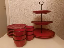 Vintage Keramik Set Rot-Braun: Teller, Schalen & Etagere,...