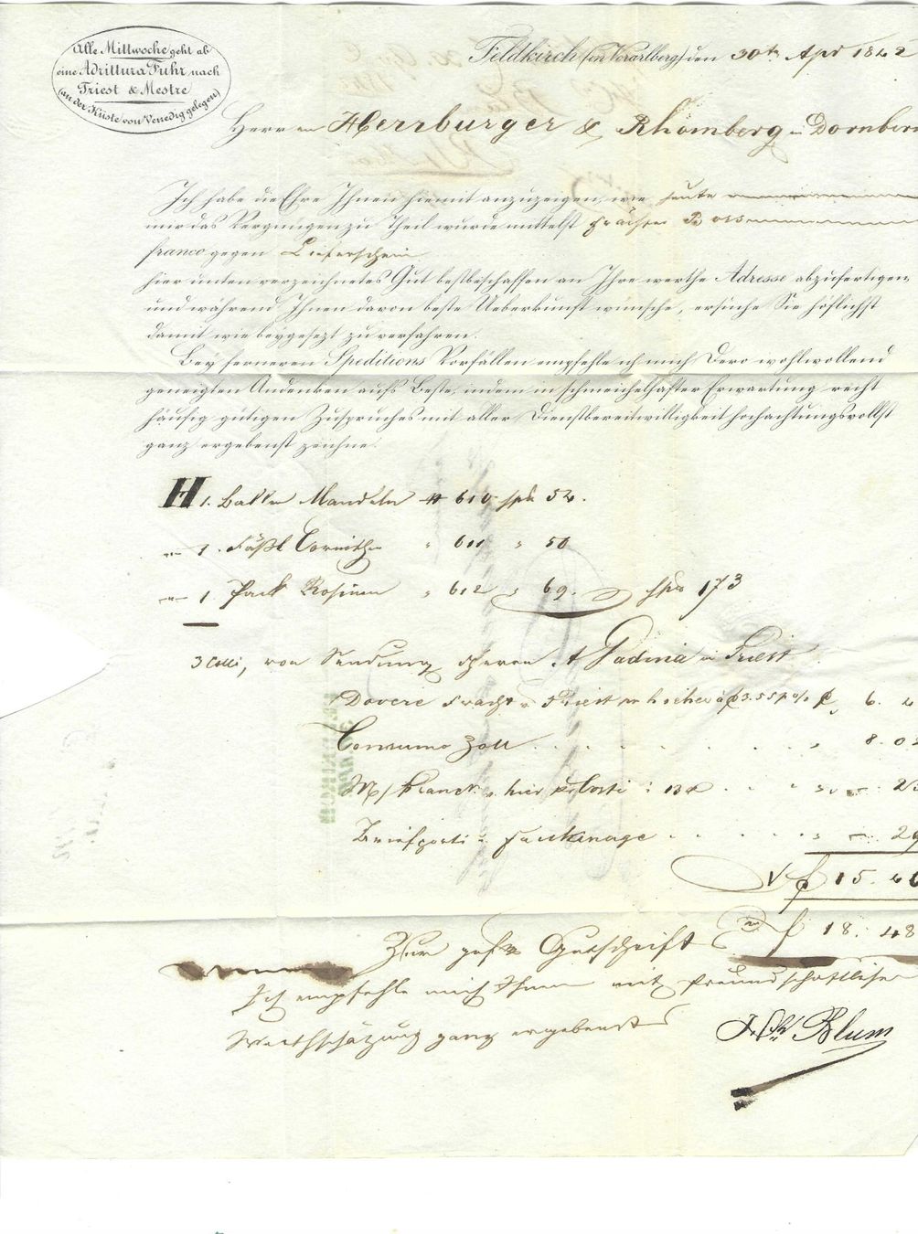 Tutti i francobolli: Faltbrief Feldkirch - Dornbirn1842 – Usato da Wildhaus venduto da Brunphil 2