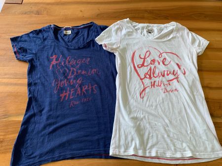 2 TOMMY HILFIGER DENIM lässiges T-Shirt blau/weiss Gr. M