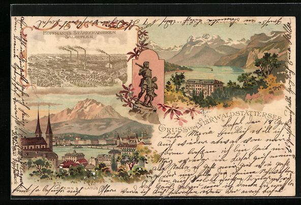 Cartoline postali: Litho Luzern, Hoffmann's Stärkefabriken – Usato da Berlin venduto da bartko-reher