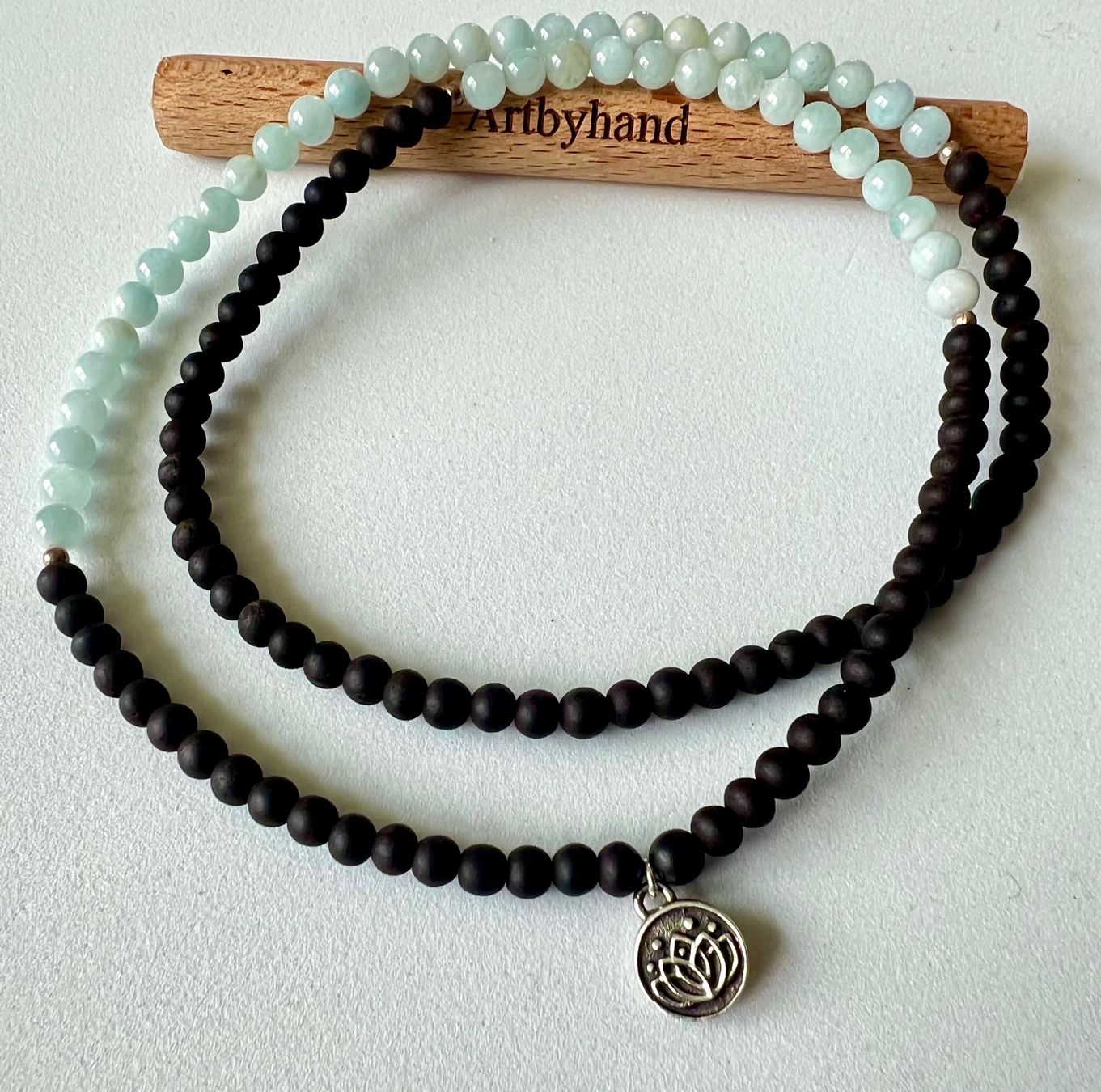 Ketten: Aquamarin Onyx Kette oder Armband mit Silber Lotus - 54cm – Gebraucht aus Ruswil von artbyhand 6