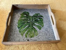 Vassoio in legno e metallo 40x40 cm