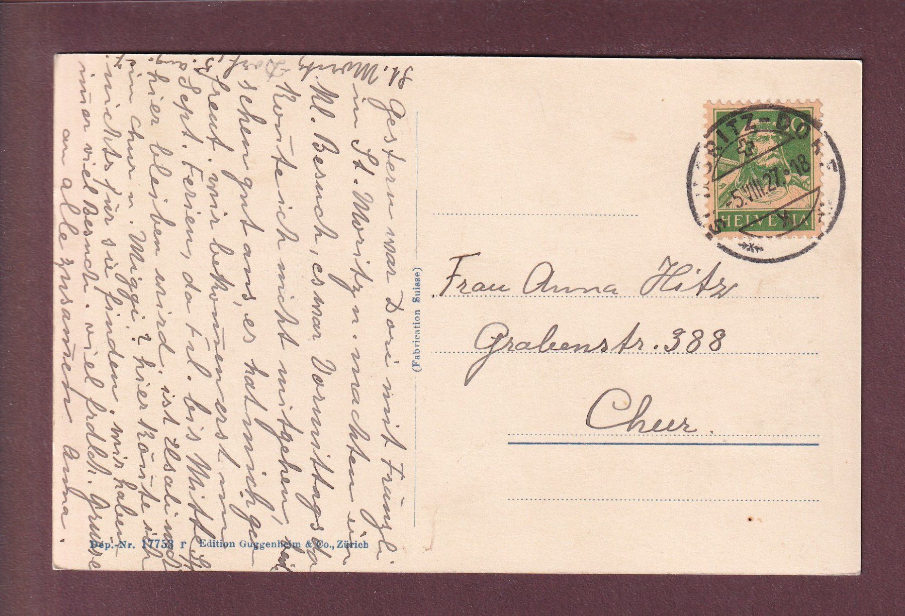 Cartes postales: ST. MORITZ - Suvretta-Haus - 1927 – D'occasion à Pully par nicecards 1