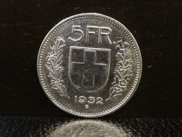 5 Franken Silber 1932 Fünfliber Münze
