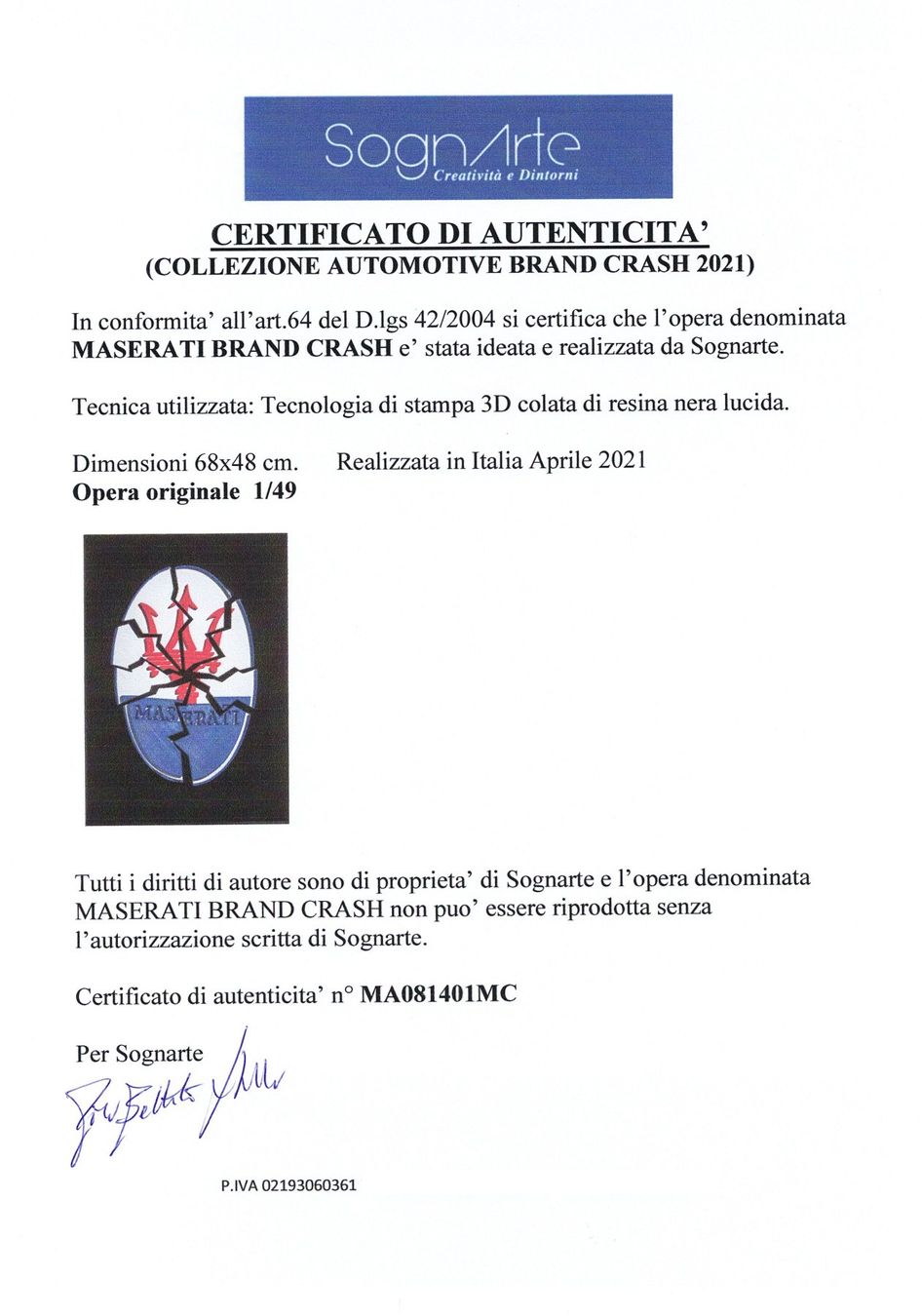 Dipinti: MASERATI CRASH 3D print artwork - Ltd.01/49 with Certificate – Nuovo e nell'imballaggio originale da Le Mont-sur-Lausanne venduto da luxurylover 9