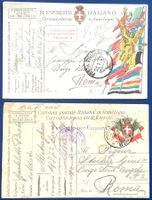 1917-19 Italien 2 Postkarten Feldpost / 1 mit Zensur nah Rom