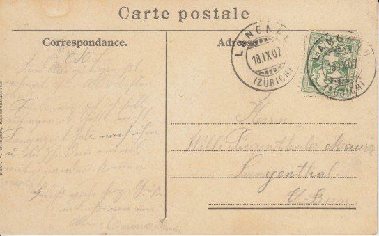 Cartoline postali: Langnau am Albis, 1907 – Usato da Zuerich venduto da OceanLinerPostcards 1
