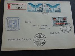 22.V.38. P. AERO SONDERFLUG, LUFTPOSTBRIEF ZÜRICH SLH 38.1i