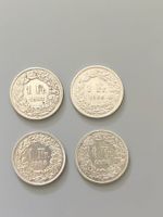 Schweizer Münzen 1903-1908, 4 mal 1 Franken, Silber