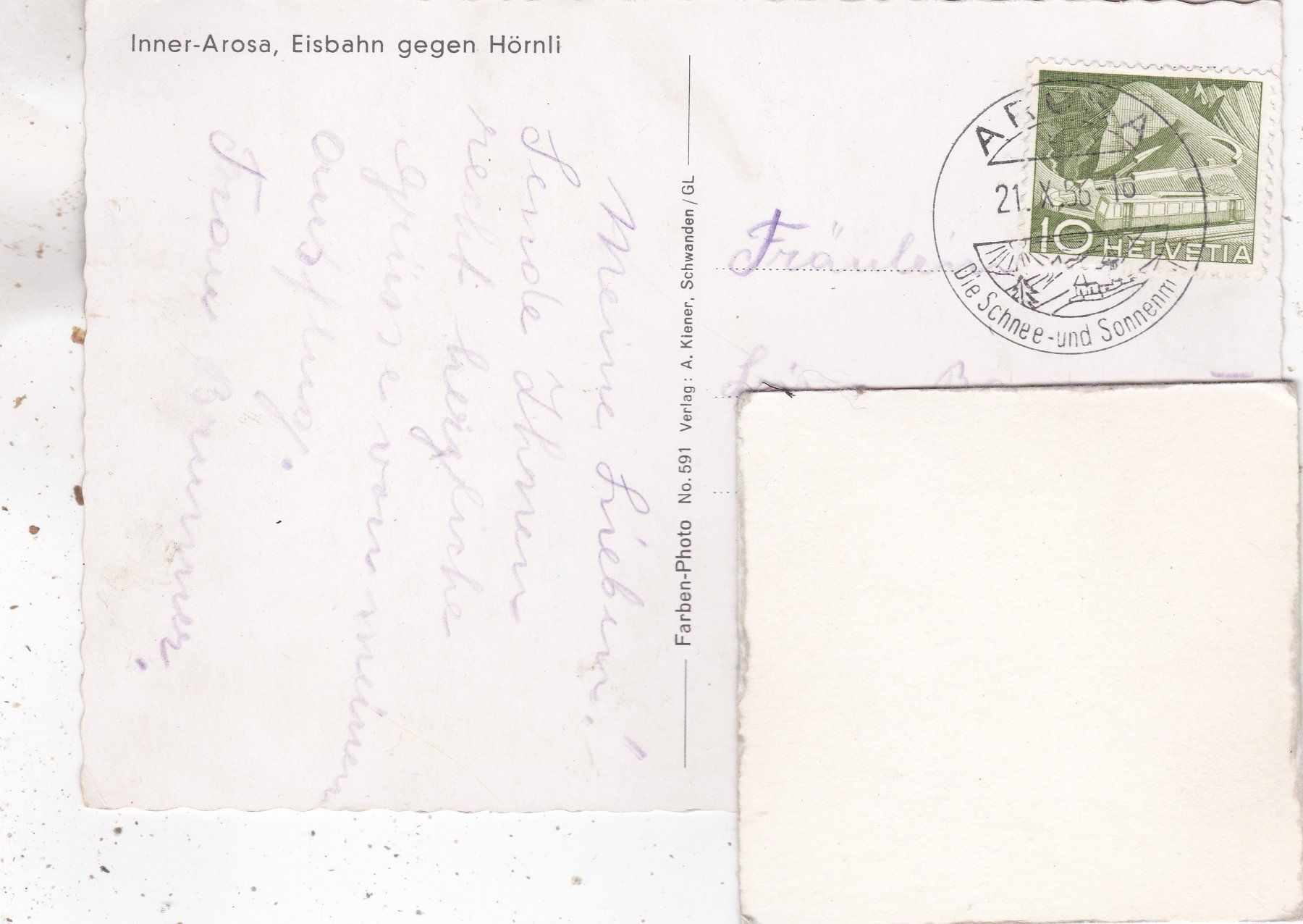 Cartoline postali: Inner Arosa Eisbahn gegen Hörnli 1956 – Usato da Herisau venduto da Lisegrat2008 1