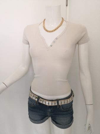 🤩MANGO T-SHIRT BEIGE MIT PERLMUTT-KNÖPFE