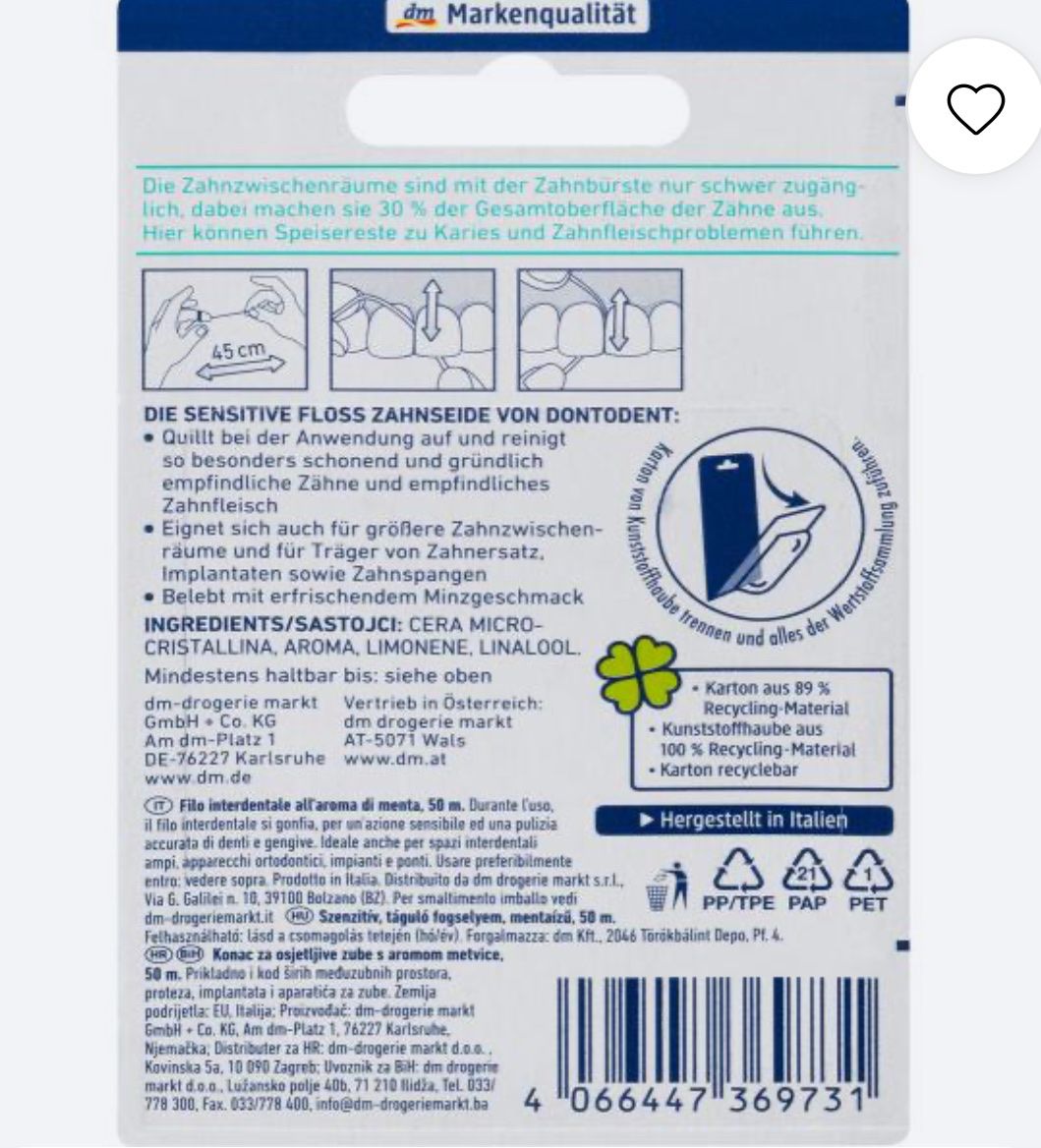 Cura dei denti: Dontodent Zahnseide Sensitive 50m – Nuovo e nell'imballaggio originale da Zofingen venduto da SwissMercator 2