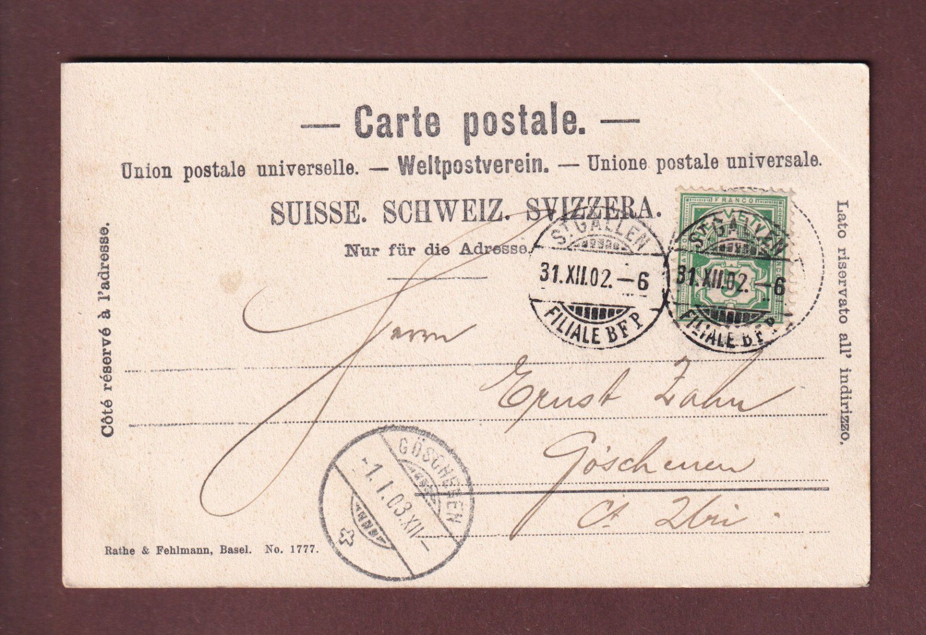 Cartoline postali: ST. GALLEN - Teilansicht - 1902 – Usato da Pully venduto da nicecards 1