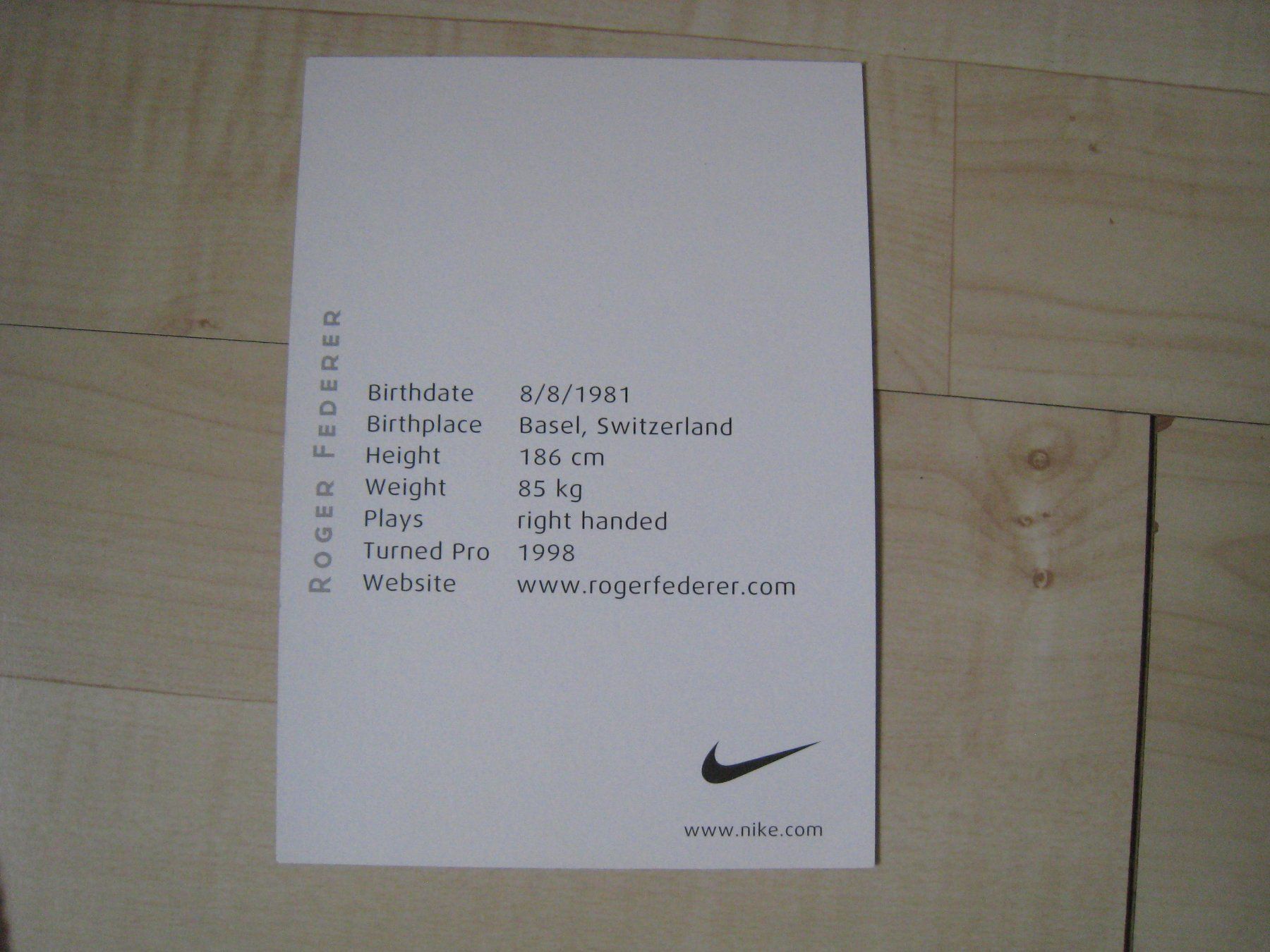 Nike Carte collezionabili: ROGER FEDERER  Info Karte Nike – Usato da Dättlikon venduto da Mamakuga 1