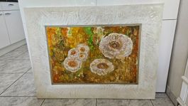 Blumenbild, Gemälde, Öl Ölgemälde Bild mit Blumen gelb weiss
