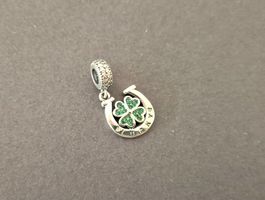 Silber Charm Hufeisen mit Kleeblatt Glücksbringer +Garantie