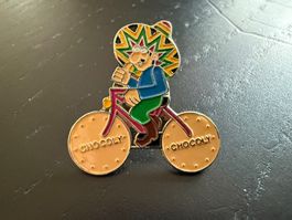 Chocoly Pin/Anstecker, Radfahrer mit Sombrero, Vintage!
