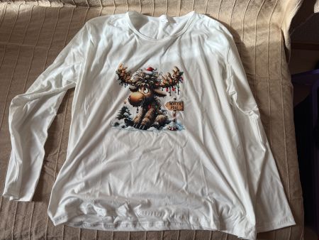 Weisses Langarmshirt mit Elch-Motiv, Grösse 3XL