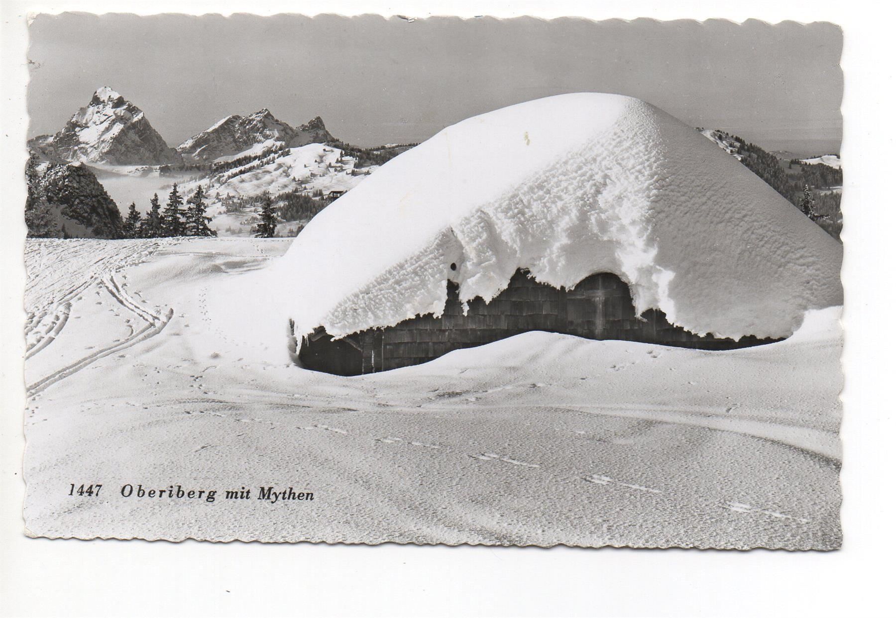Cartoline postali: OBERIBERG Winter mit Mythen – Usato da Jona venduto da philajona