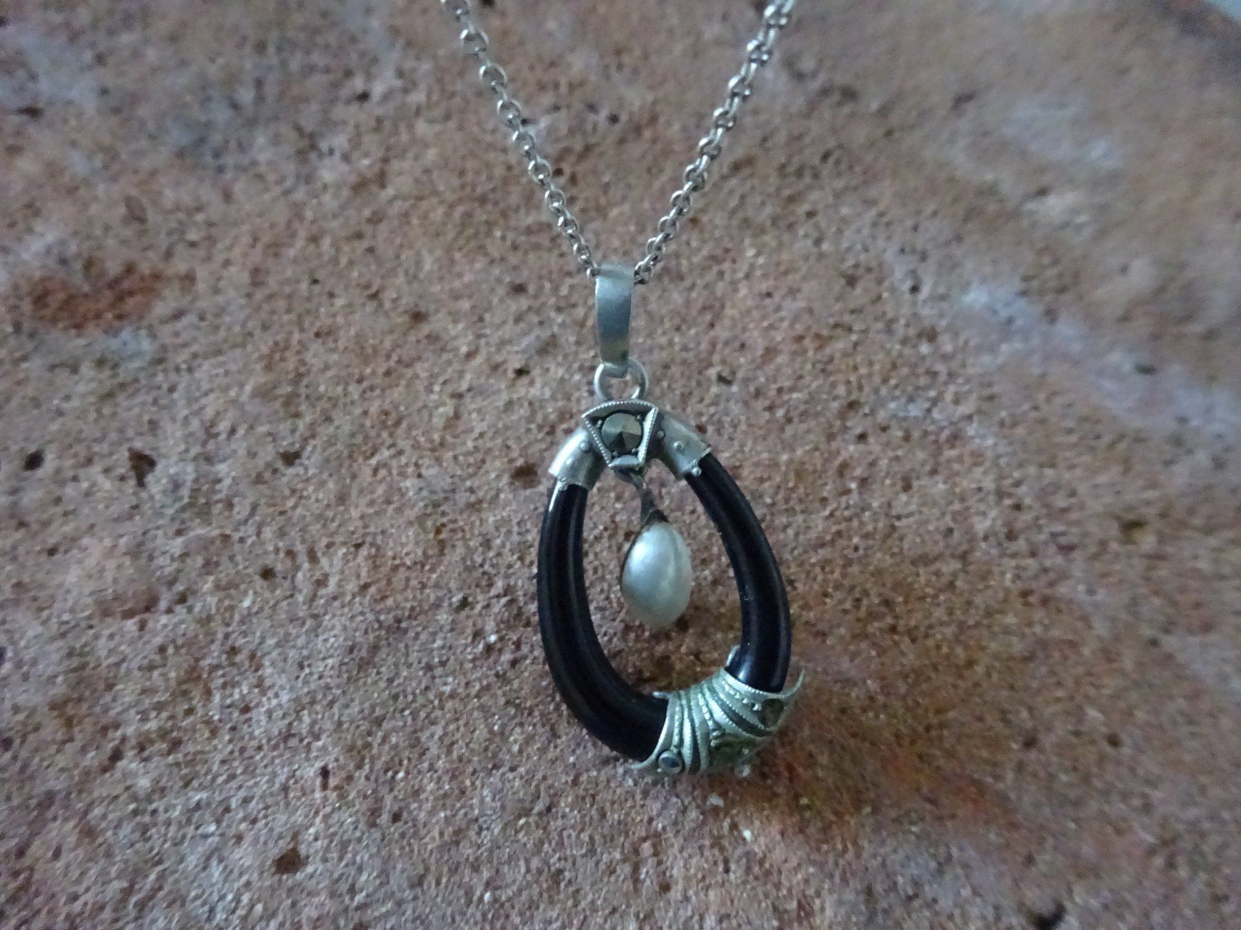 Catenine: Kette Perle Onyx Jugendstil / 835 Silber – Usato da Esslingen venduto da FetteSchnecke 7