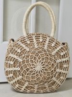 Sommer Strohtasche mit Häkelmuster - Top Zustand!